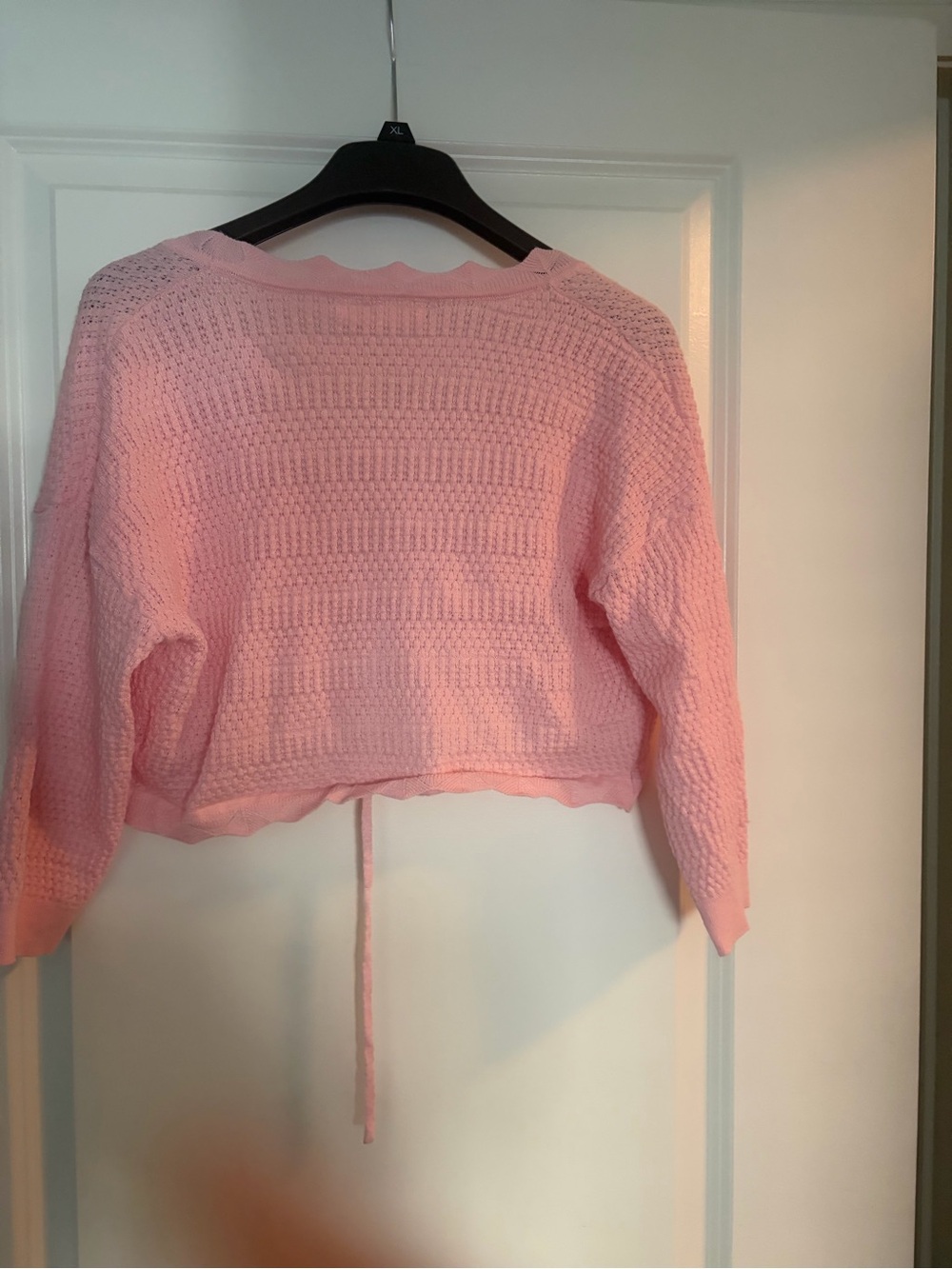 Grace Karin Pink Cropped Knit Sweater with Drawstring